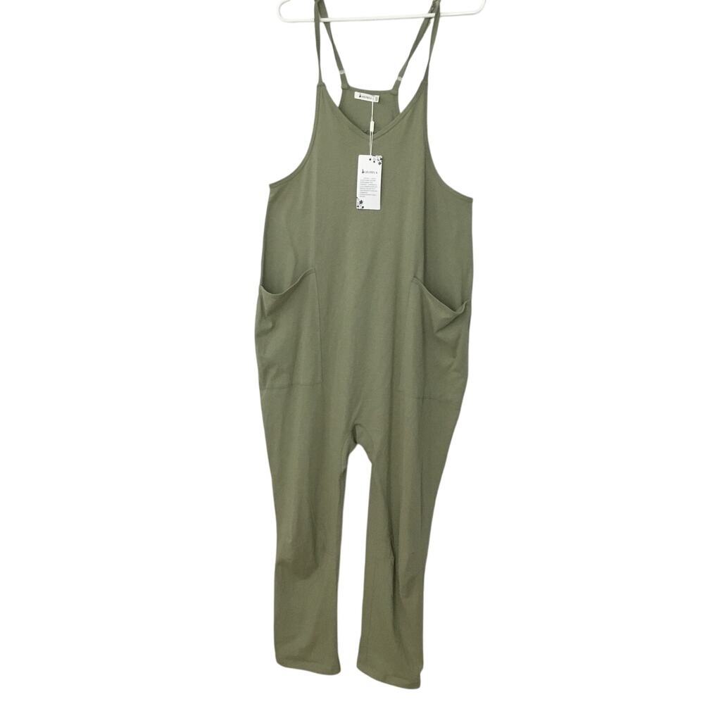 OUFEIYA Womens Casual Sleeveless Romper Loose Solid Jumpsuit Pant Baggy Sz S
